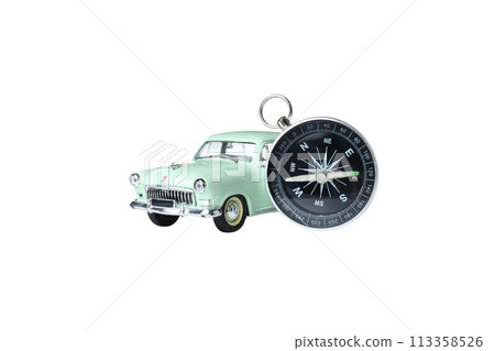 PNG, compass with car, isolated on white background. 113358526