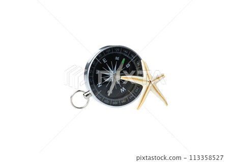 PNG, compass with starfish, isolated on white background. 113358527
