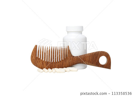 PNG, Collagen tablets with a white bottle, isolated on white background 113358536
