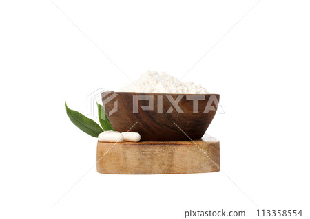 PNG,Collagen powder in a bowl, isolated on white background 113358554