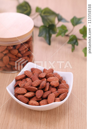 Almonds on a plate Almonds on a plate 113358588