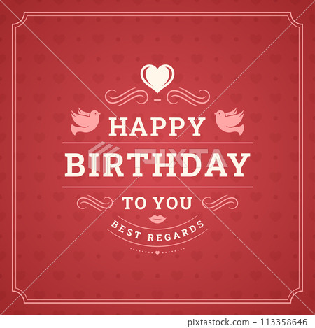 Happy birthday best regards vintage red greeting card typographic template vector flat illustration 113358646