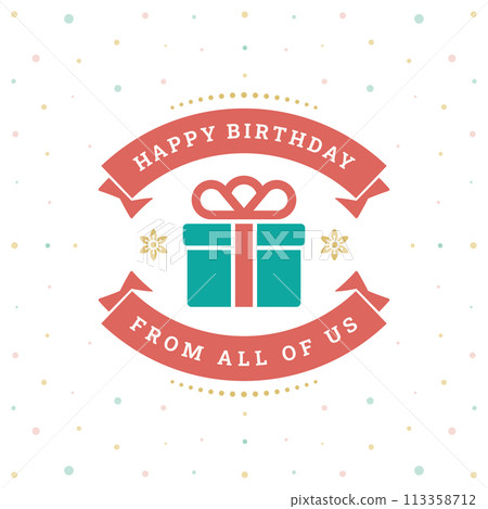 Birthday gift box ribbon vintage greeting social media post template vector flat illustration 113358712