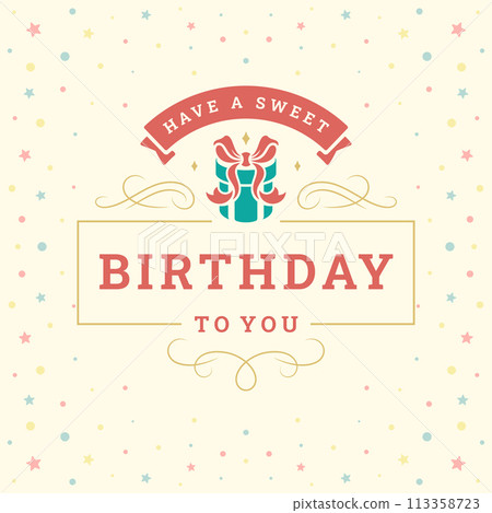 Happy birthday gift box present greeting vintage social media post template vector flat illustration 113358723