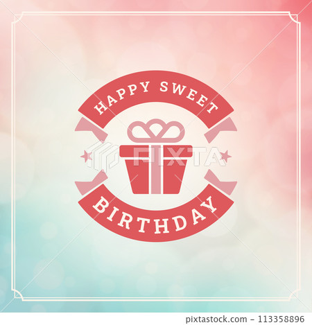 Happy birthday gift box ribbon vintage greeting card typographic template vector illustration 113358896
