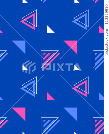藍色和粉色復古流行三角形圖案 113359950
