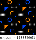 Black, orange and blue retro pop triangle pattern 113359961