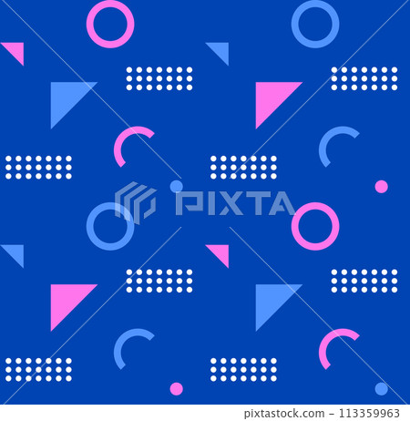 Blue and pink retro pop triangle pattern Blue and pink retro pop triangle pattern 113359963