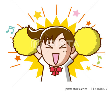 A girl cheering enthusiastically (summer clothes, ribbon) 113360027