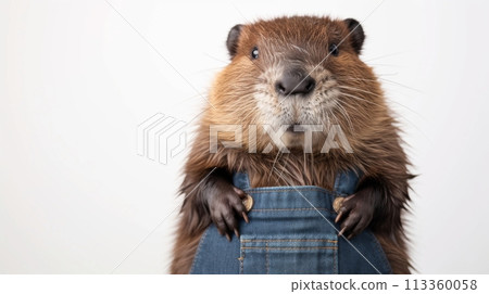 Beaver Dressed as Handyman Holding Hammer Beaver Dressed as Handyman Holding Hammer 113360058