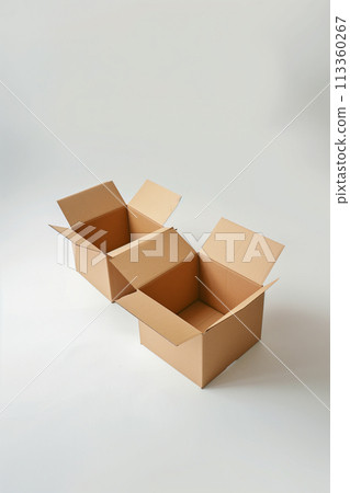 Two cardboard boxes are stacked on top of each other Two cardboard boxes are stacked on top of each other 113360267