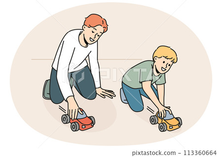Happy father play cars with small son 113360664