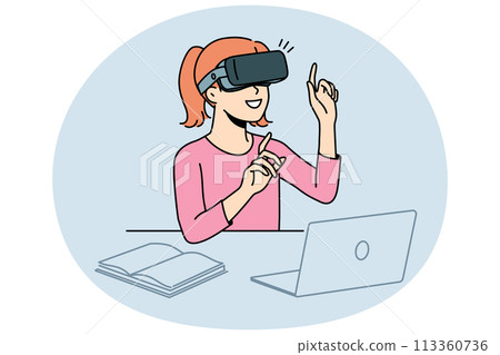Smiling child studying with VR glasses 113360736