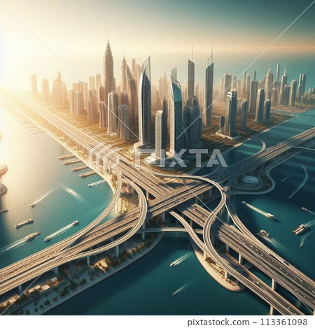 從摩天大樓看到的城市景觀（AI 生成） 113361098