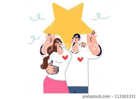 Family idyll for romantic man and woman feeling mutual love, and holding star in hands 113361331