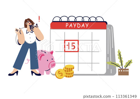 Payday mark on woman personal calendar reminding to pay taxes or make loan payment 113361349