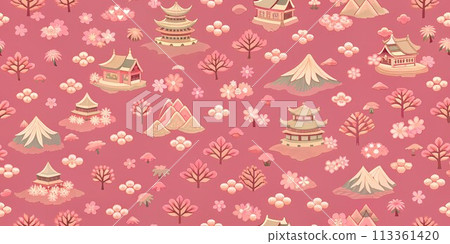 Cherry Blossom Cascade, A Seamless Japanese Floral Pattern 113361420