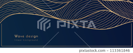 A pattern of wavy lines. Luxurious abstract background. Golden wave. Interior design, wallpaper, textures, textiles. An option for packaging, banners and creative design ideas 113361846