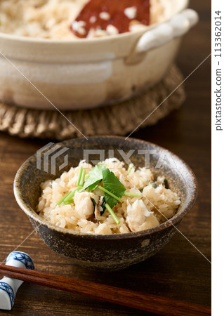 Sea bream rice served in a rice bowl Sea bream rice served in a rice bowl 113362014