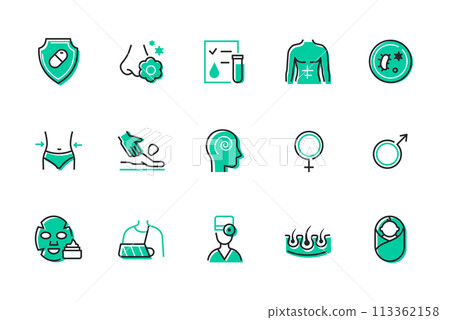 Medicine and health care - set of line design style icons Medicine and health care - set of line design style icons 113362158