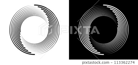 Lines in spiral abstract background. Dynamic transition illusion. Black shape on a white background and the same white shape on the black side. Lines in spiral abstract background. Dynamic transition illusion. Black shape on a white background and the same white shape on the black side. 113362274