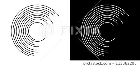 Abstract background with lines in circle. Art design logo or icon. A black figure on a white background and an equally white figure on the black side. Abstract background with lines in circle. Art design logo or icon. A black figure on a white background and an equally white figure on the black side. 113362293