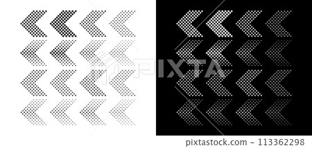 Set of arrows with halftone effect. Black figures on a white background and an equally white figures on the black side. 113362298
