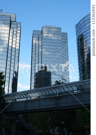 Vancouver, British Columbia, Canada Panorama of the skyline of Vancouver as seen from Jericho Beach during a fall season. High quality photo 113362691