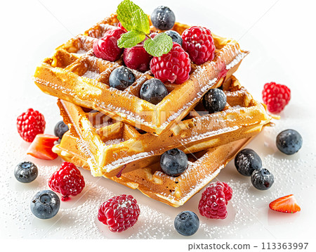 Belgian waffles with berries 113363997