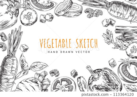 Mixed vegetables hand-drawn vector set 113364120