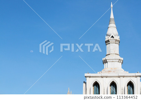Thai architecture Pavilion of Sukhothai style with blue sky at Sukhothai Thammathirat Open University in Thailand. Thai architecture Pavilion of Sukhothai style with blue sky at Sukhothai Thammathirat Open University in Thailand. 113364452