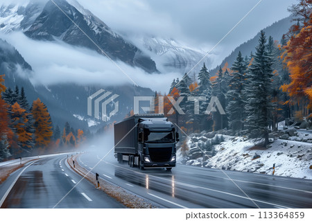 Majestic mountain road trucking in autumn Majestic mountain road trucking in autumn 113364859