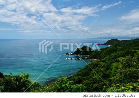 The blue of the sky and sea stands out against the green of the trees on Yokonami Peninsula in Kochi Prefecture. The blue of the sky and sea stands out against the green of the trees on Yokonami Peninsula in Kochi Prefecture. 113365162