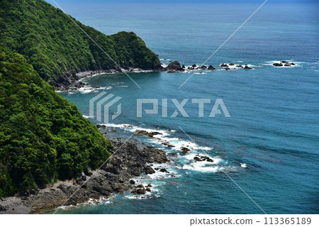 The blue of the sky and sea stands out against the green of the trees on Yokonami Peninsula in Kochi Prefecture. The blue of the sky and sea stands out against the green of the trees on Yokonami Peninsula in Kochi Prefecture. 113365189