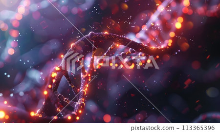 Glowing DNA illustration showcases advancements in gene editing 113365396