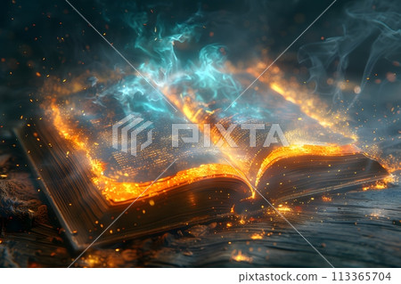 Open Book Erupting Flames Generative AI 113365704