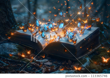 A Book With Butterflies Flying Out Generative AI 113365746