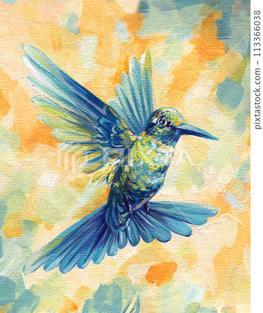 colorful birds, hand drawn hummingbirds background. backdrop design, painted on canvas with oil, acrylic painting 113366038