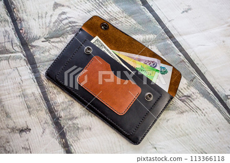 Wallet made of genuine leather, photo for the catalog of an e-commerce store on a social network Wallet made of genuine leather, photo for the catalog of an e-commerce store on a social network 113366118