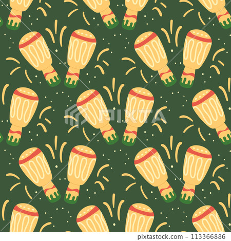 Maracas dark seamless pattern. Mariachi music traditional accessory endless cover. Pair of maraca loop ornament. Vector illustration. 113366886