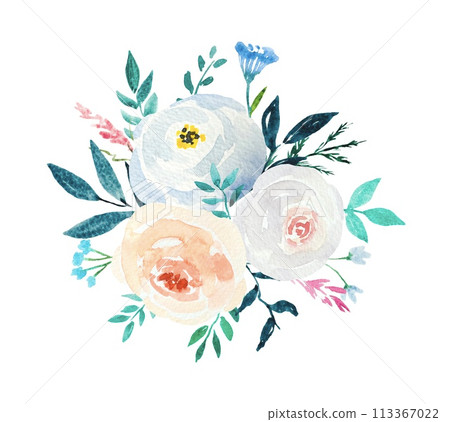 Pastel Pink Blue Watercolor Floral Bouquet, Flower Arrangement Pastel Pink Blue Watercolor Floral Bouquet, Flower Arrangement 113367022
