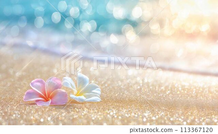 Sparkling tropical beach, ocean image background (AI generated material) 113367120