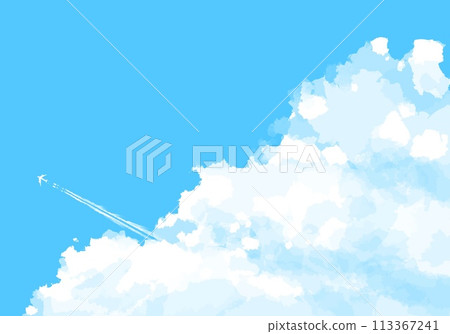 天空中漂浮的巨大雲朵和尾跡的簡單插圖 113367241