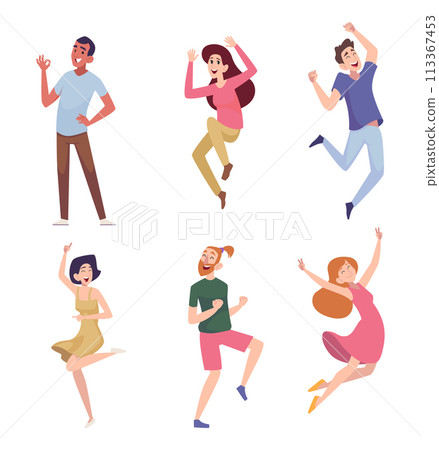 Happy people. Characters in action pose with positive emotions exact vector happy persons gestures Happy people. Characters in action pose with positive emotions exact vector happy persons gestures 113367453