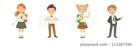 Kid Pupil Character Standing with Backpack Back to School Lesson Vector Set 113367590