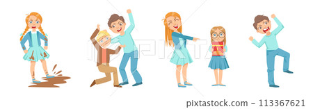 Aggressive Kid Hooligan Bullying Weak Have Bad Behavior Vector Set Aggressive Kid Hooligan Bullying Weak Have Bad Behavior Vector Set 113367621