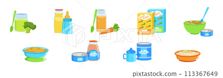 Baby Vitamin Food and Healthy Product Vector Set 113367649