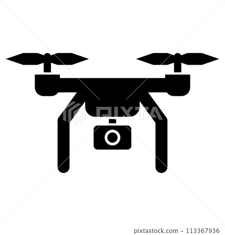 Black and white pictogram of a drone with a camera Black and white pictogram of a drone with a camera 113367936
