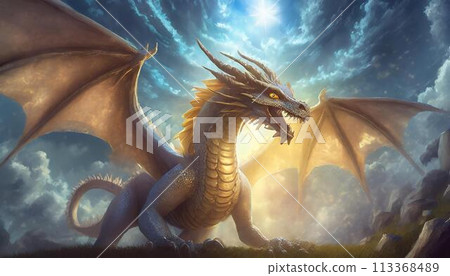 AI-generated image of a divine dragon descending to earth_02 113368489