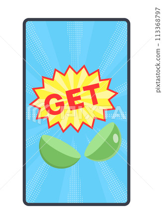Illustration of a smartphone screen showing that a capsule toy capsule has opened and you've gotten something Illustration of a smartphone screen showing that a capsule toy capsule has opened and you've gotten something 113368797